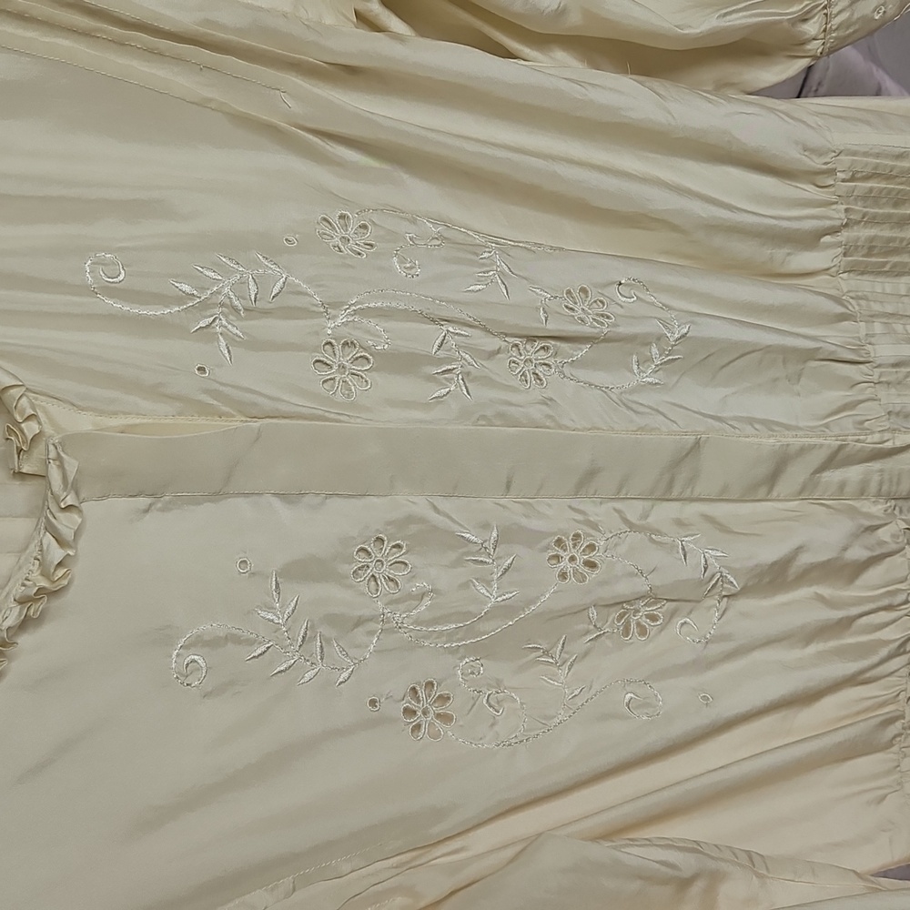 Victorian Style Cream Embroidered Designer Silk Women’s Doen Ethel Cain Style - Picture 3 of 11